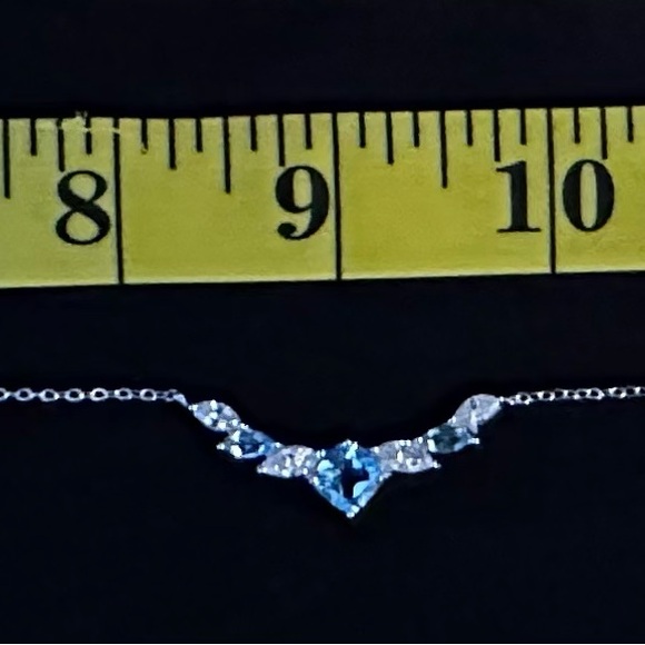 Sterling Silver 925  18” Blue Topaz and CZ Stone Necklace NEW - Picture 3 of 8